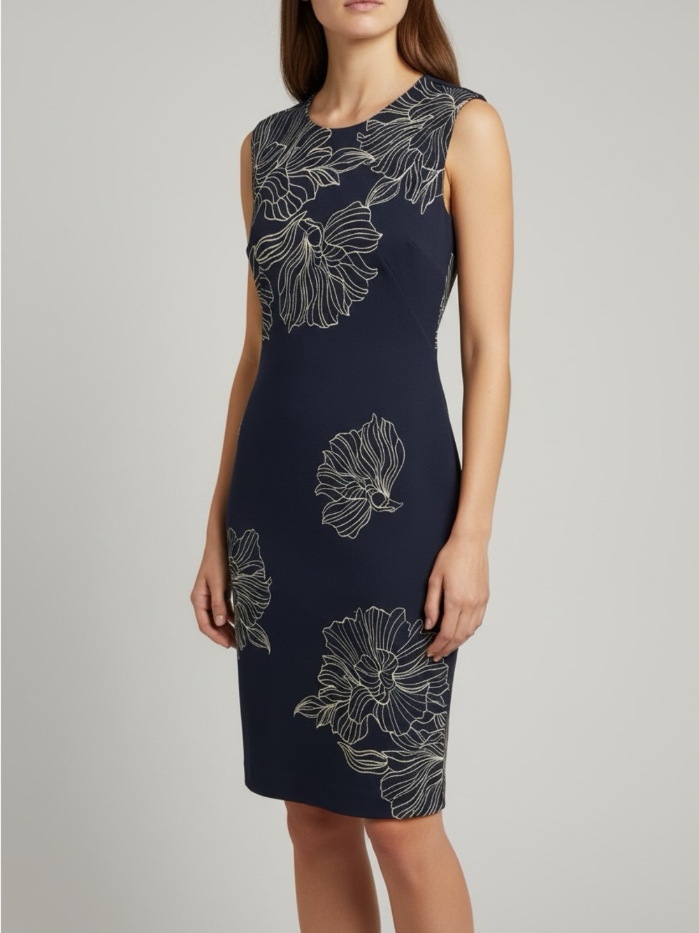 New Calvin Klein Navy Floral-Outline Sheath Dress size 2 P